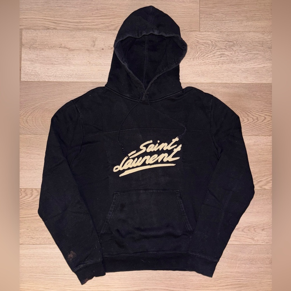 Saint Laurent Spell Out Logo Print Black Pullover Hoodie